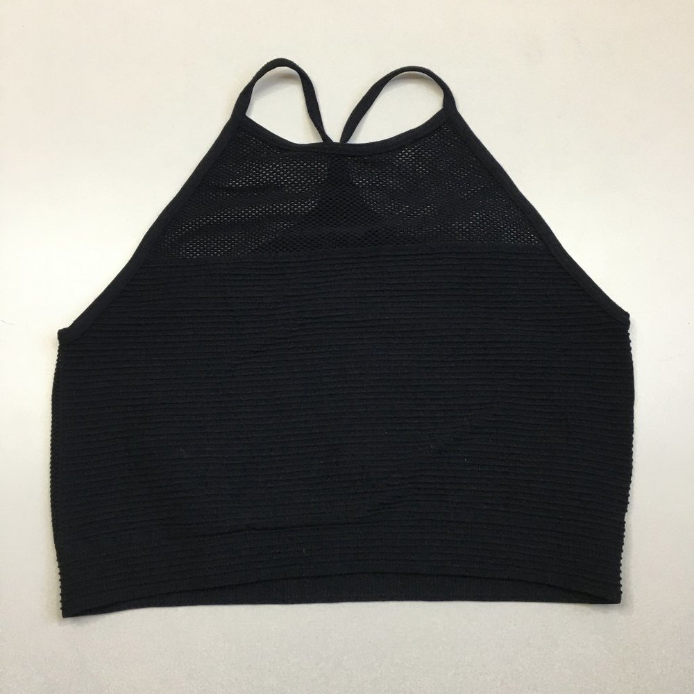 BCBGENERATION Black Ribbed Perforated Mesh High Neckline Bralette Cropped Top